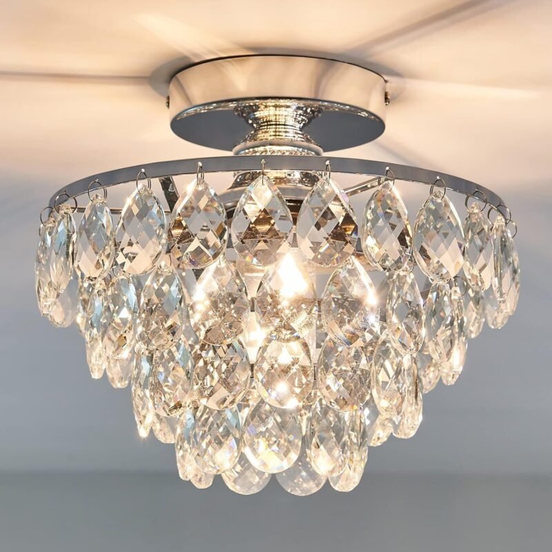 The Crystal Veil | Small Semi-Flush Mount Chandelier